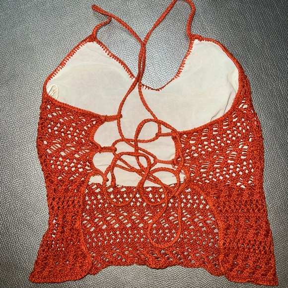 Mandee vintage crochet halter top orange boho hippie size small - Picture 3 of 3